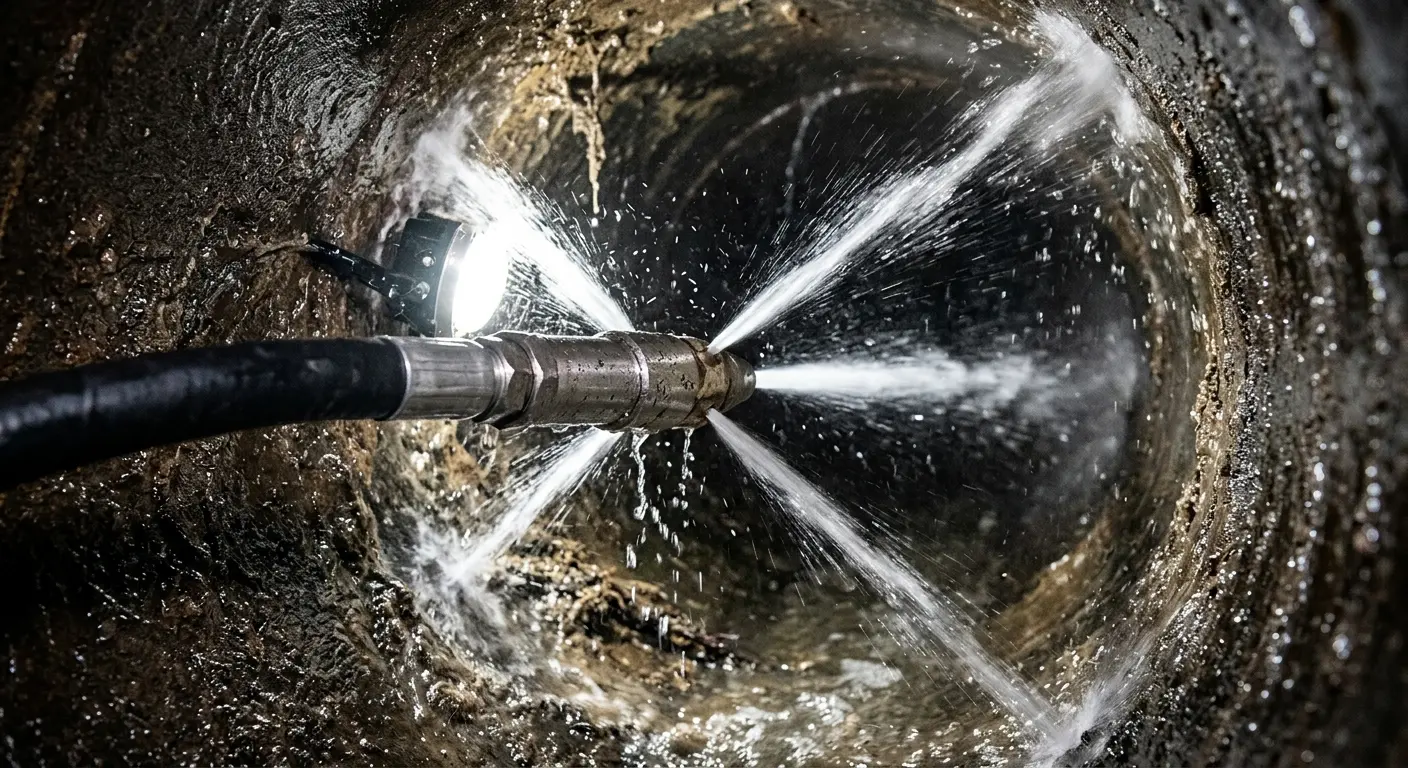 High-pressure hydro jetting nozzle cleaning sewer pipe for Storm Drain Cleaning in Valle Vista